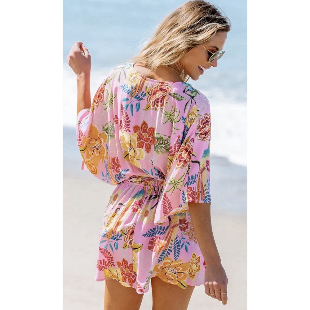 Cupshe Women Tropical Dolman Sleeve Mini Dress Coverup Beach Resort Rayon L NWT - Picture 2 of 16